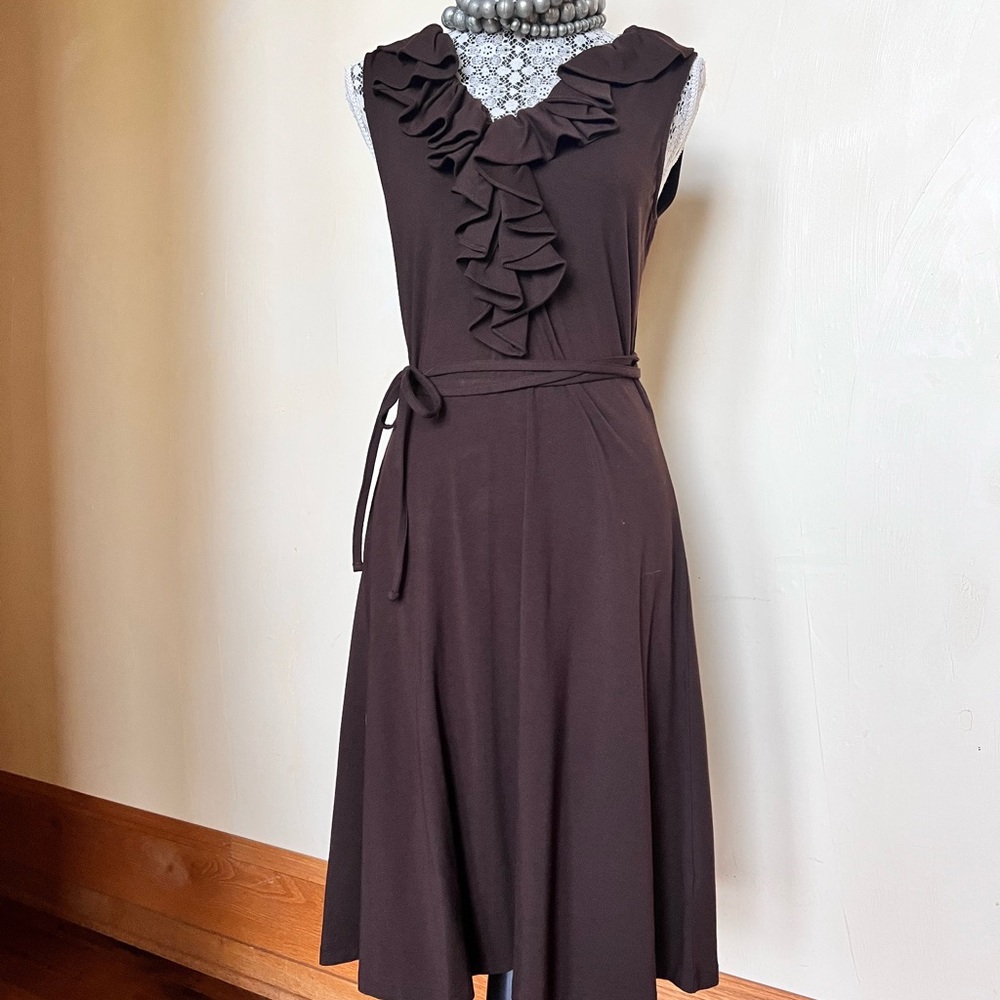 Lauren   Ralph Lauren brown ruffle dress.   Same M